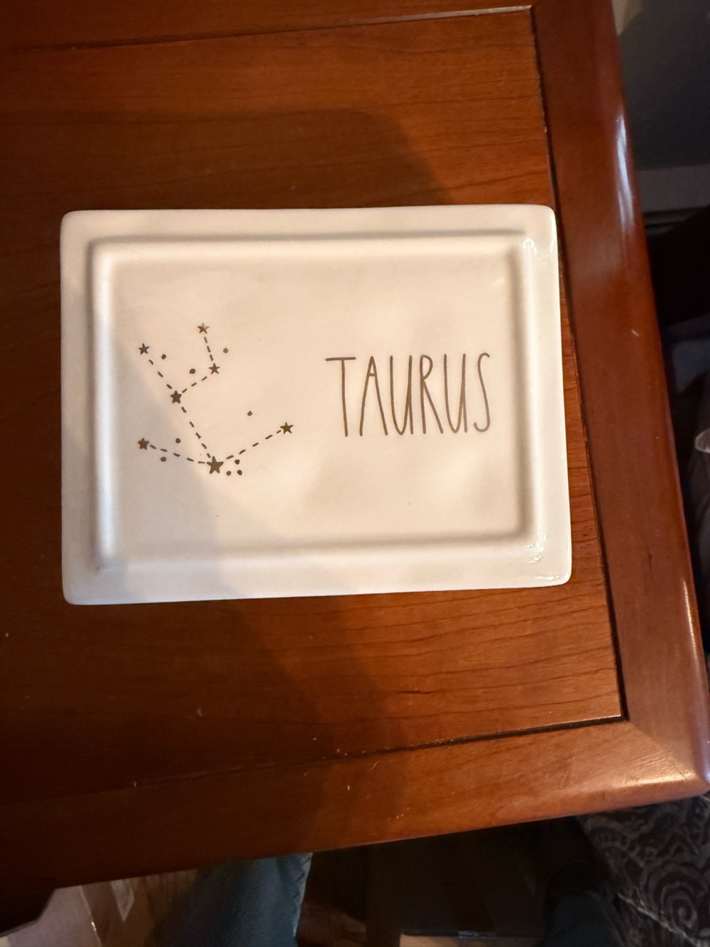 Rae Dunn White Taurus Trinket Dish with Gold Constellation